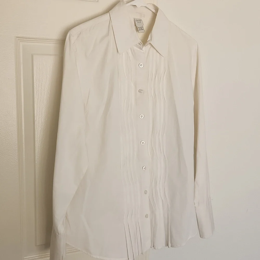 Garnet Hill 100% Cotton Button Down Pleated Detail Off White Size 14